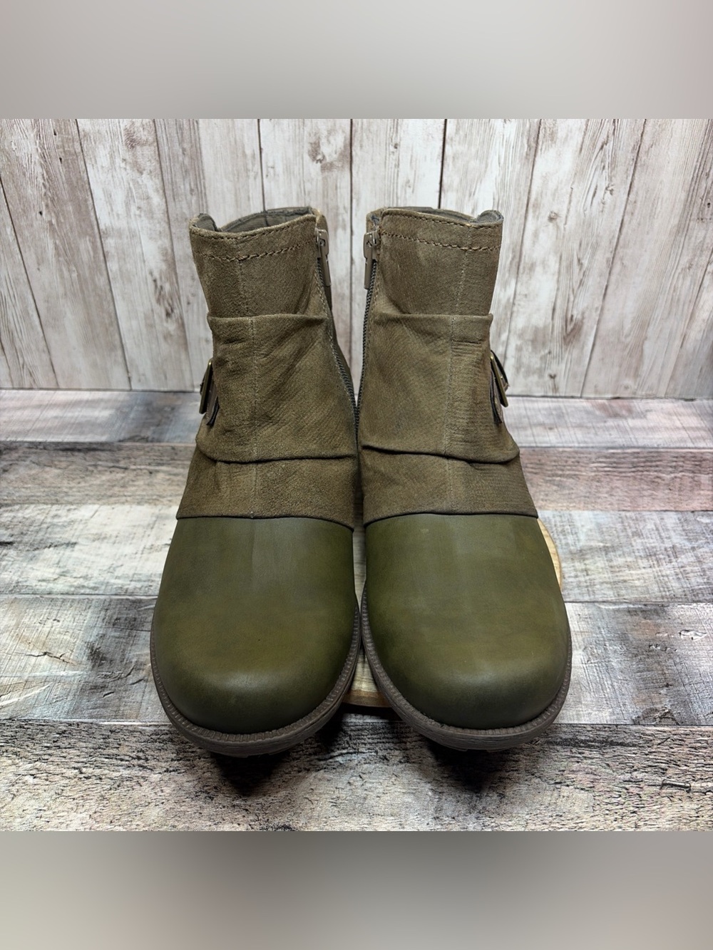 Earth Origins Phoenix Women’s Moto Olive Green Taupe Ankle Boots  Size 10 M - Picture 4 of 16